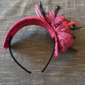 Fuchsia Floral Feather Fascinator Headband for Women.